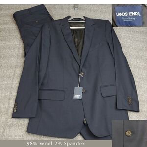 Lands End Men's 42R (39x31) 2 Piece Wool Blend Suit Navy Blue Traditional Fit